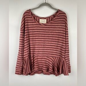 We the Free Auntie Em Thermal Peplum Blouse Mauve/Plum Striped Top, Size Small